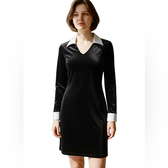 Willi Smith Dresses & Skirts - Women’s Whimsygoth Black Velvet Contrast Collar Long Sleeve Mini Dress Small